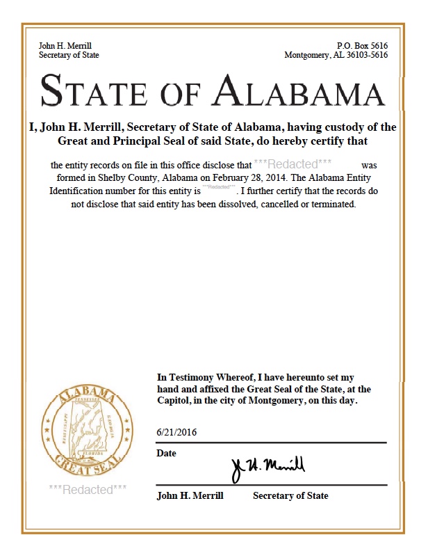 alabama certificate of authority