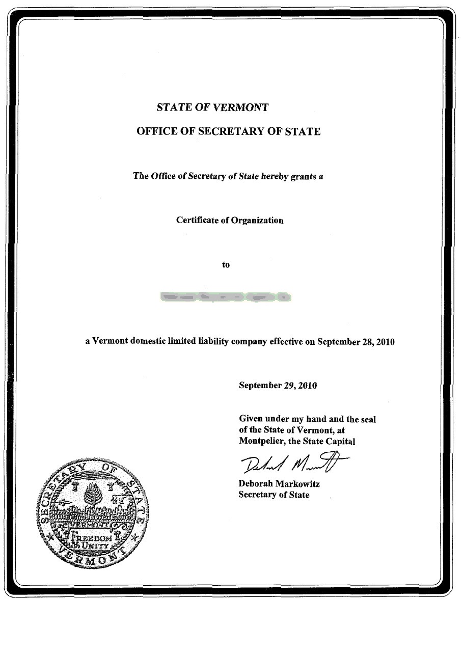 articles of incorporation vermont