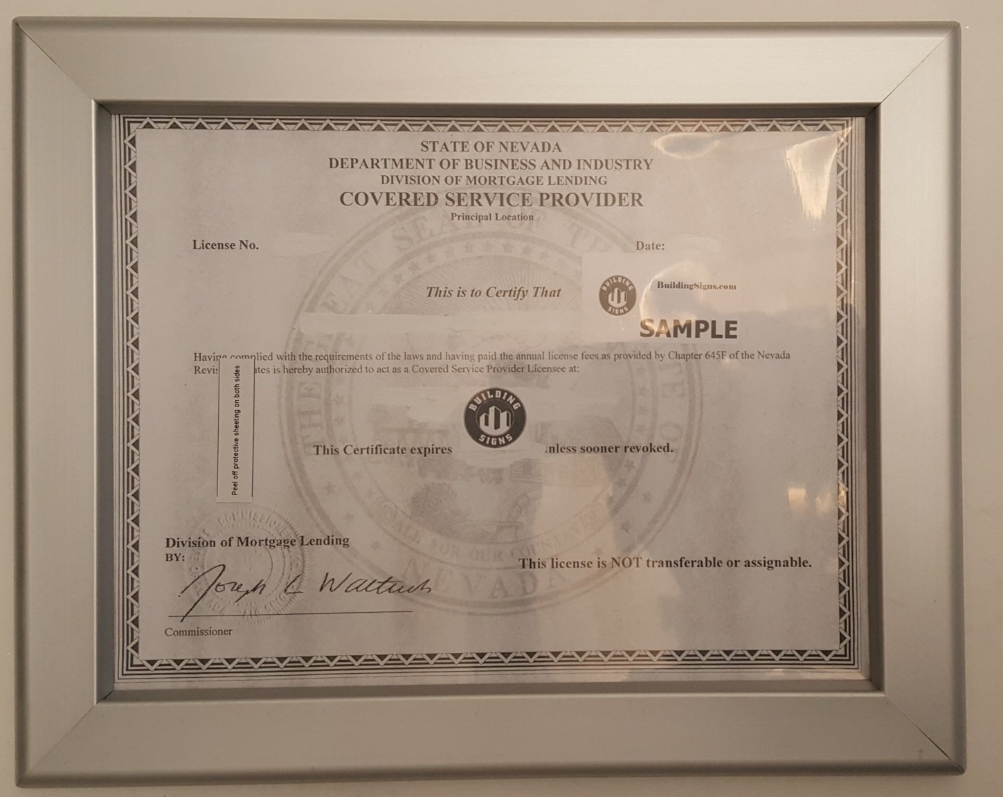 Business license certificate
