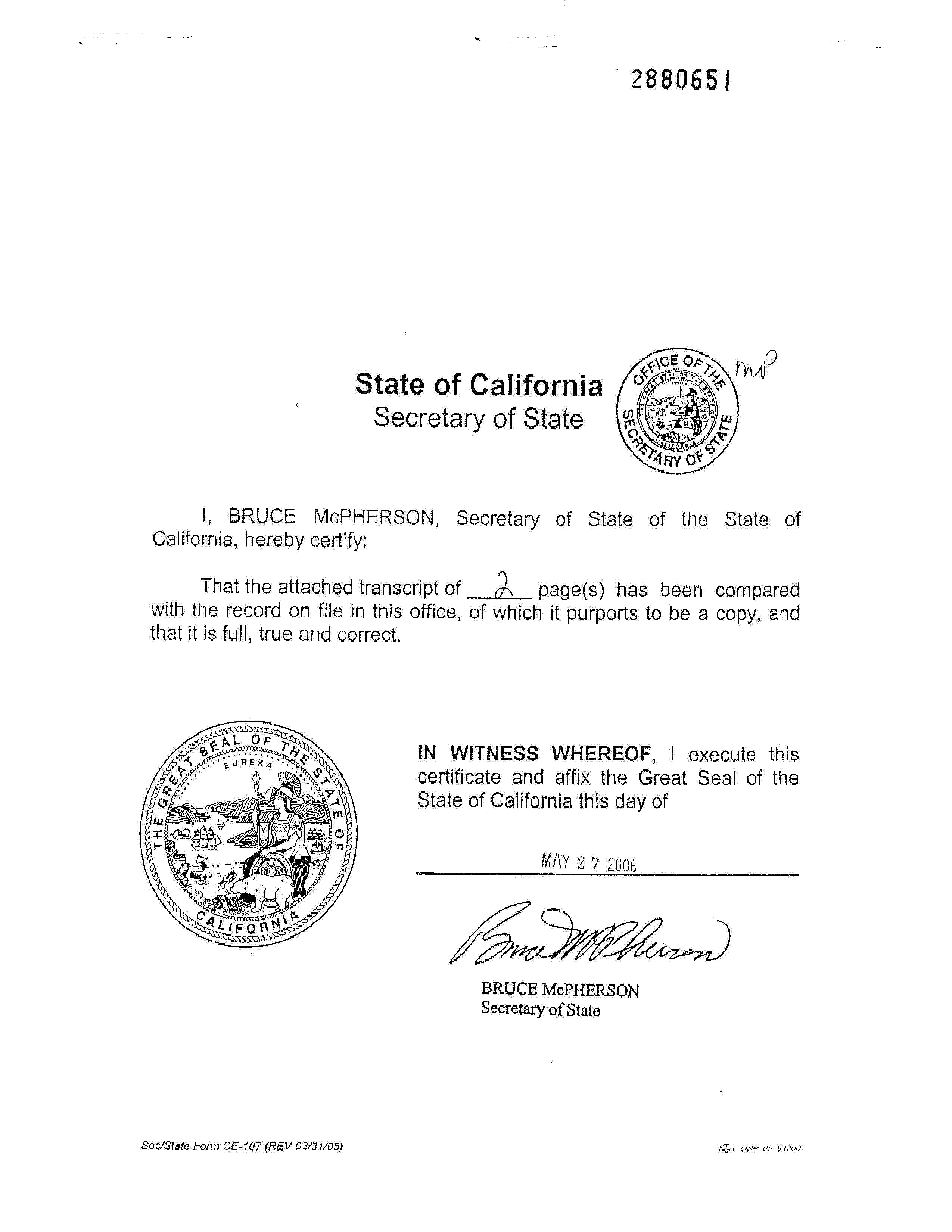 california articles of incorporation