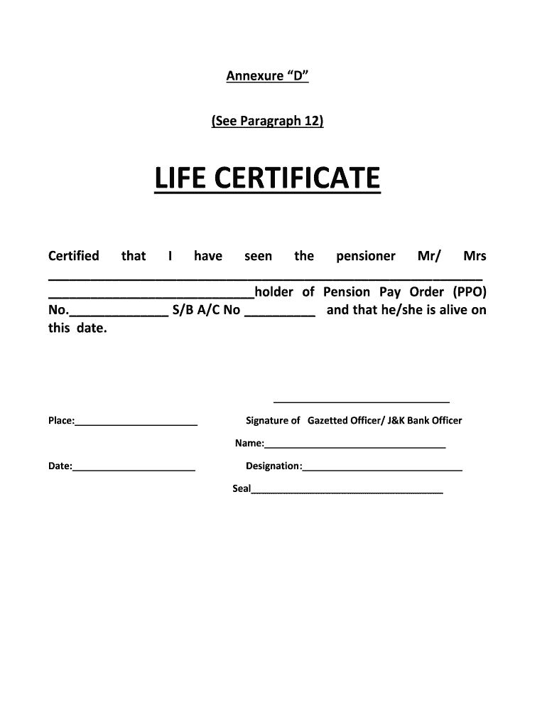 certificate of existence for pensioners