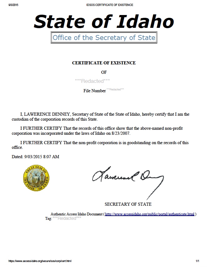 certificate of formation idaho