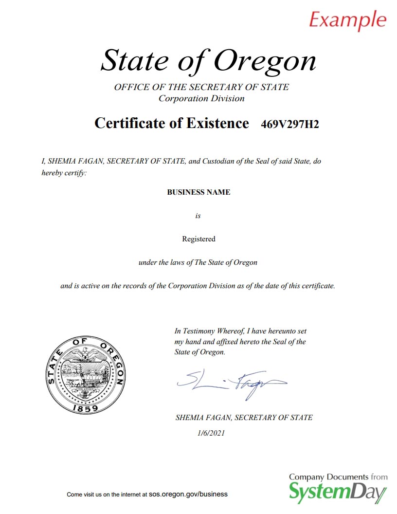 certificate of formation oregon