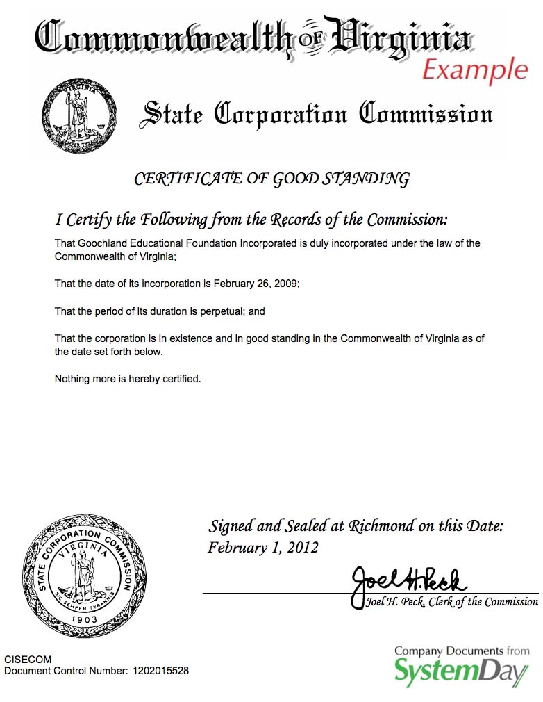 certificate of formation virginia