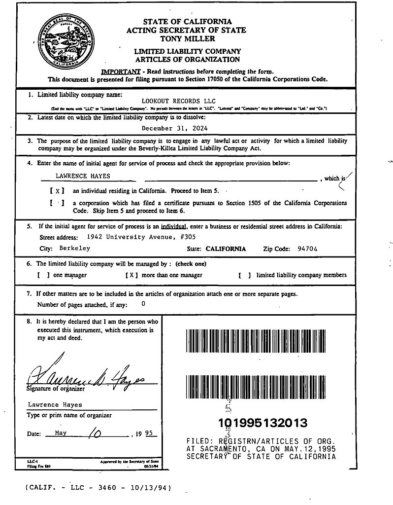 Certificate of Organization for LLC