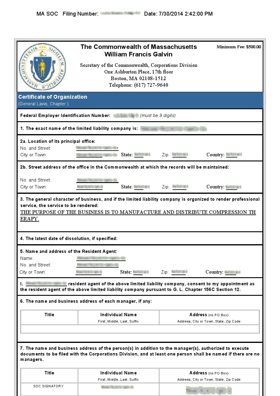 certificate of organization massachusetts