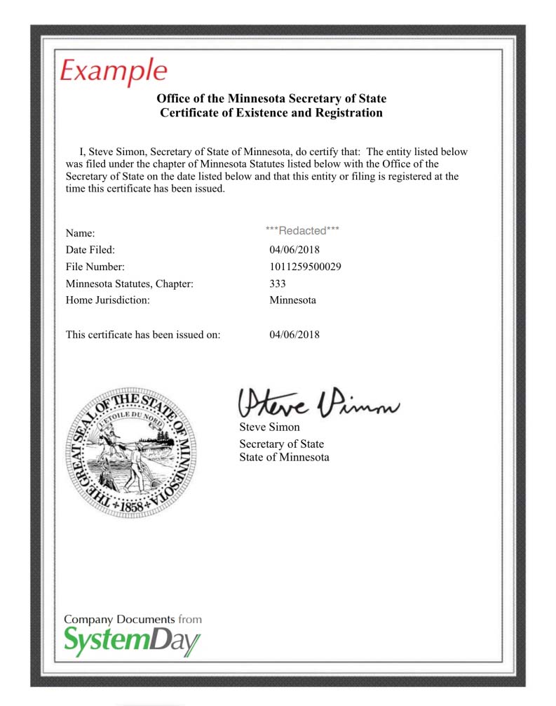 certificate of organization minnesota