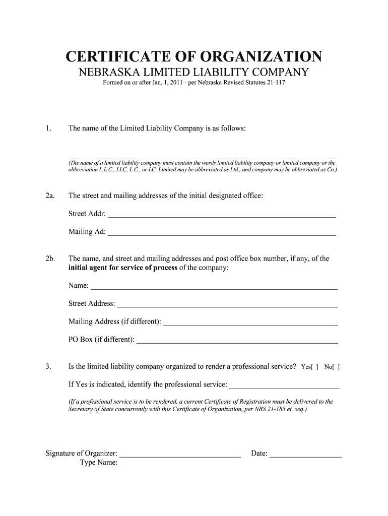 certificate of organization nebraska pdf