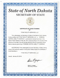 certificate of organization north dakota