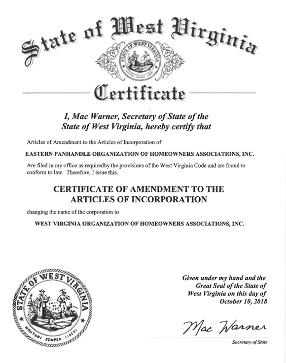 certificate of organization west virginia