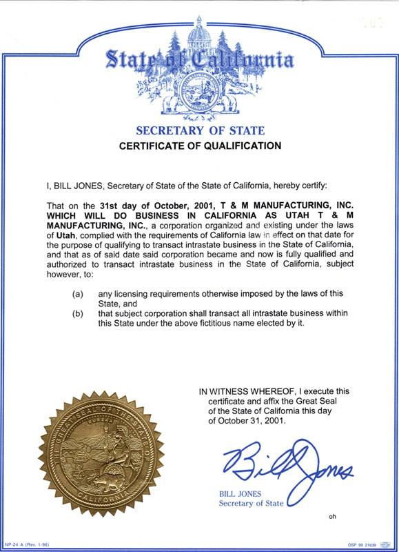certificate of qualification california