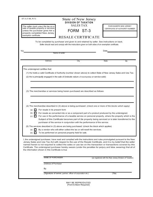 NJ Sales Tax Authority Service Alliance INC