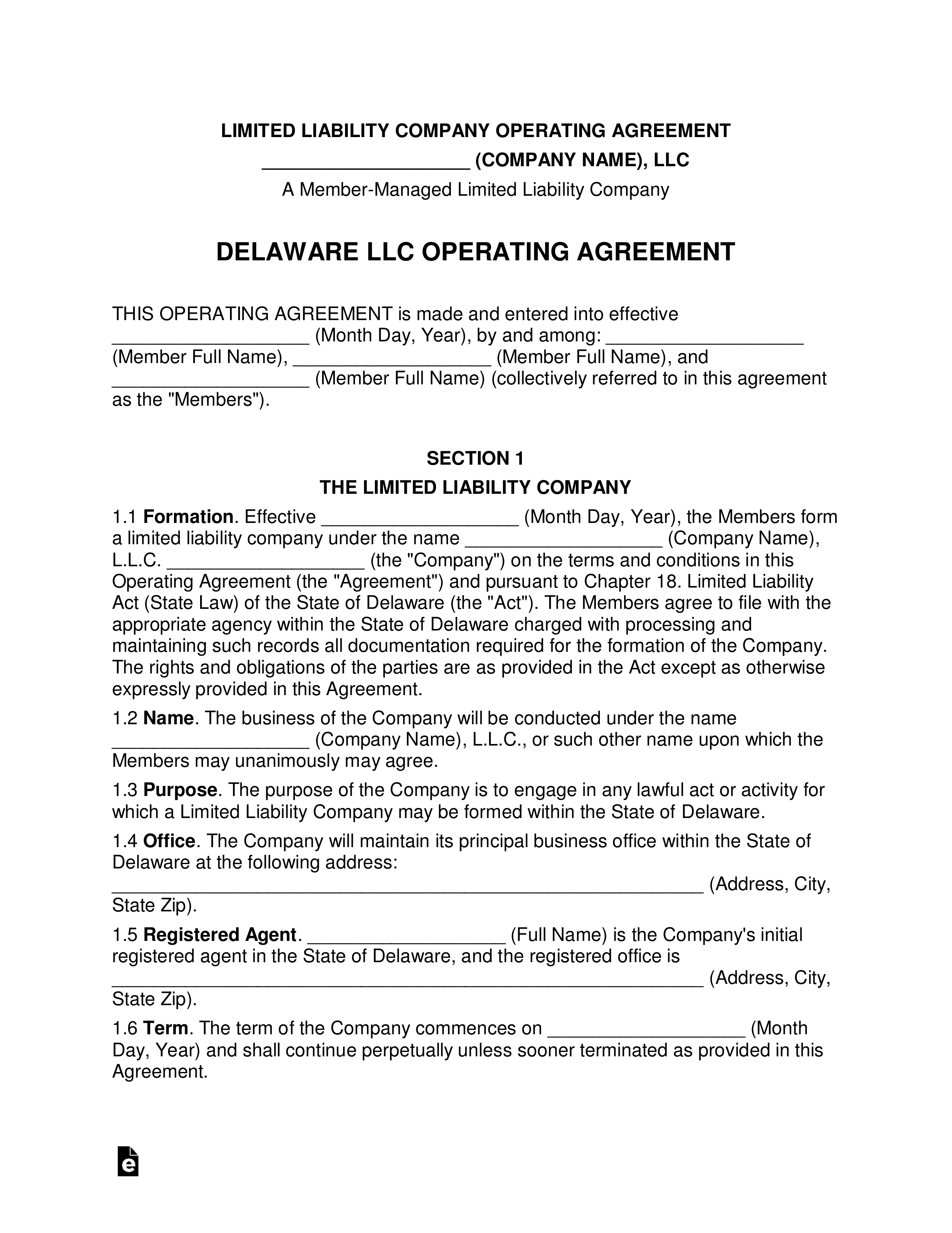 delaware multi member llc operating agreement