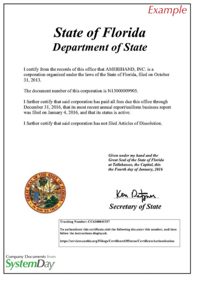 florida certificate of organization