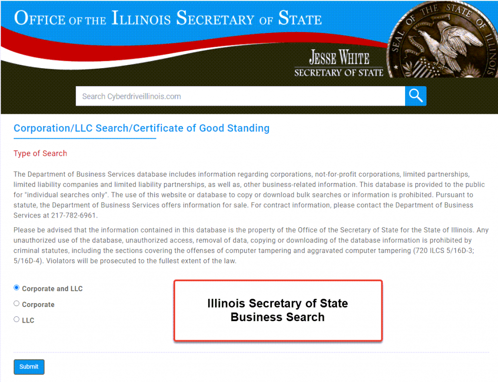 illinois secretary of state llc search