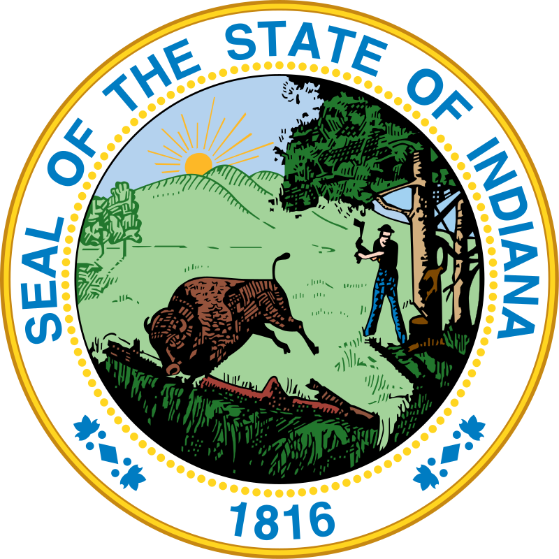 Indiana state outline with a shield or emblem representing limited liability partnership.