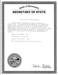minnesota certificate of authority