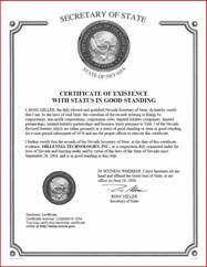 nevada certificate of authority