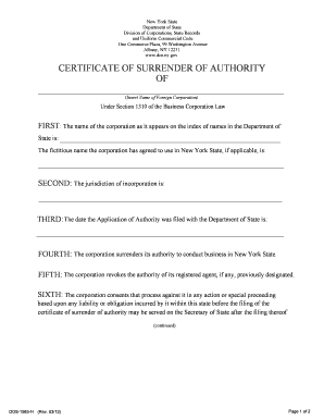 new york certificate of authority