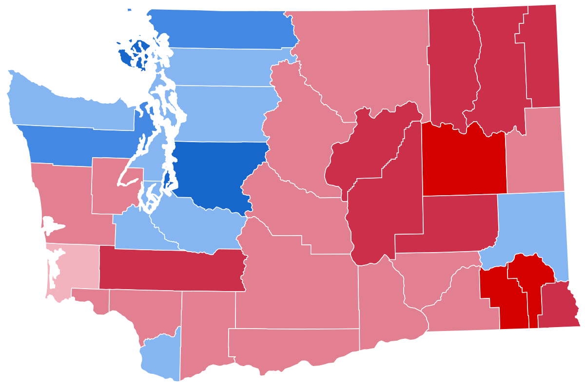 Political map of Washington state.