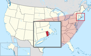 Rhode Island state map with arrows pointing to a change in registered agent location.