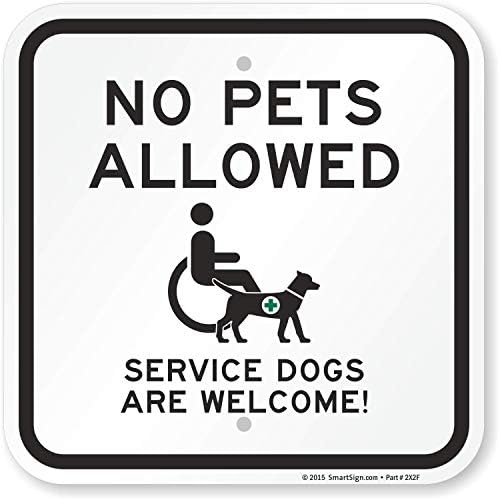 Service animal with a welcome sign.