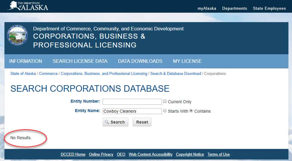 state of alaska business license search