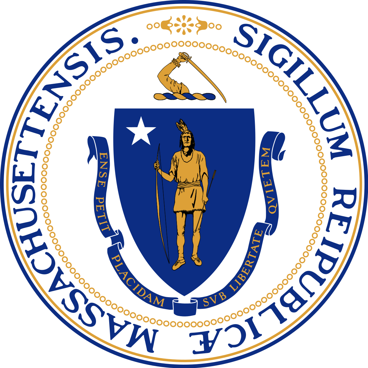 State seal or state flag of Massachusetts.