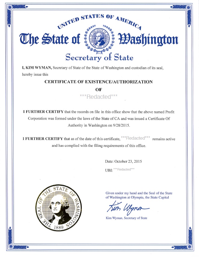 washington certificate of formation